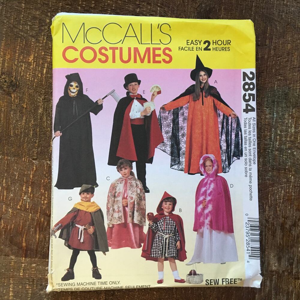 McCalls Sewing Pattern 2854 Kids Halloween Costume Witch Magician 2-12 UNCUT